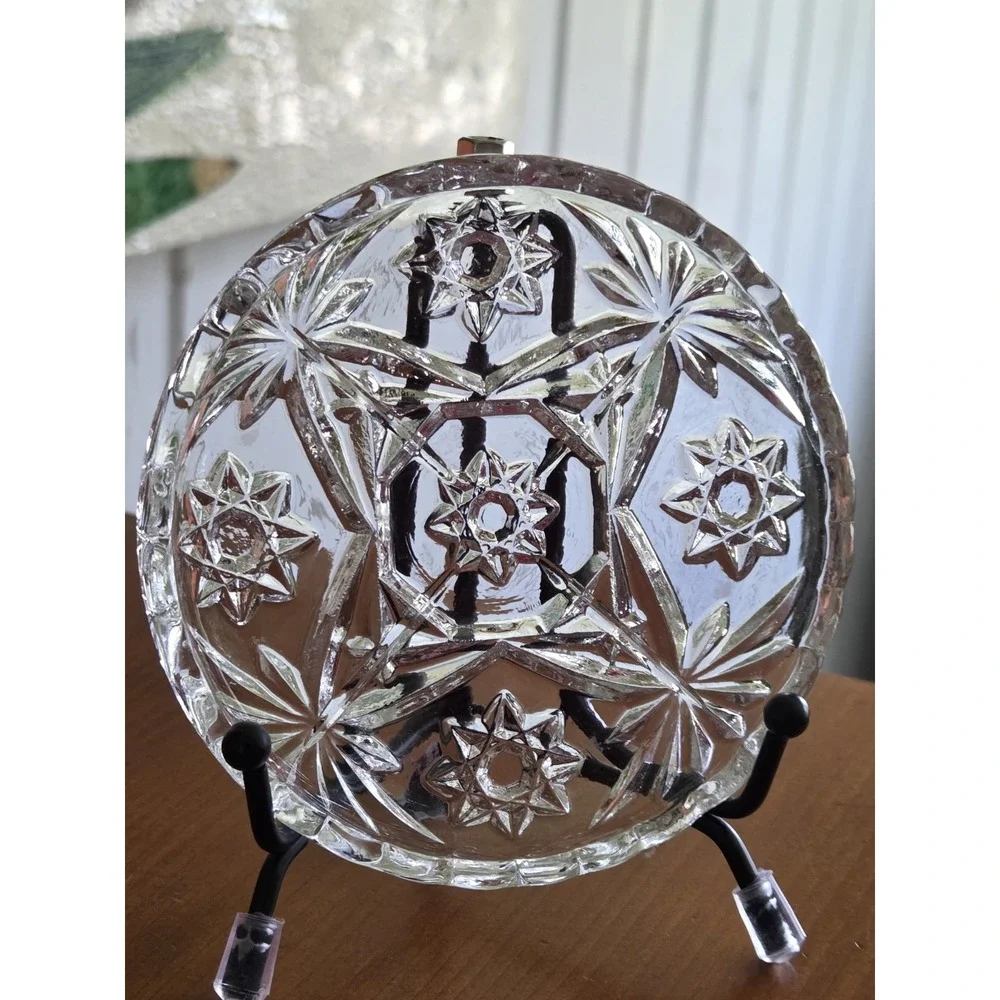 2 Anchor Hocking Star of‎ David Crystal Drink Coasters Trinket Dishes Scalloped